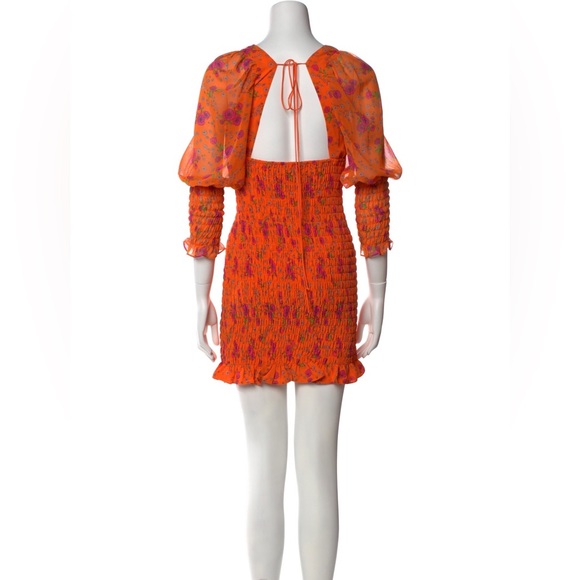 For Love & Lemons Peony Smocked mini dress Large orange floral - Picture 4 of 16